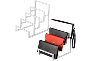 DoubleFill 2 Pack Purse Organizer for Closet Display 4 Layer Sliver Riser Stand Clutch Purse Organizer Display Metal Wallet Rack for Handbag Home Retail Boutique Store Supplies