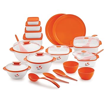 BMS Lifestyle All-in-One Kitchen Combo Designer Food Safe Serving Casserole, Container/Bowl Gift Set of 20 Pcs, Orange