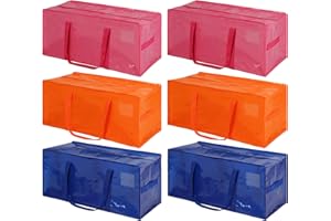 JCBZAMZ 6 Pack Heavy Duty Extra Large Moving Bags with Handles, Waterproof Foldable Storage Totes, Clothing Storage Bags, Packing Moving Boxes for College Supplies & Seasonal Storage, Multicolor