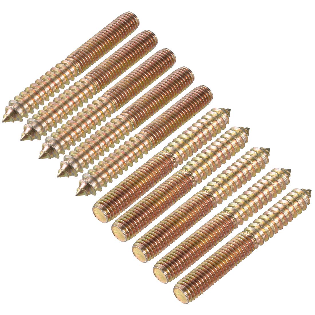 sourcing map M10 Hanger Bolts Length 3-1/8"(80mm) Double Headed Bolts Self-Tapping Screw 10mm Wood Joint Furniture Legs 10pcs