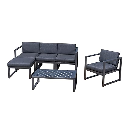 Conversation Sets Great Deal Furniture 298343 Crested Bay Outdoor Aluminum 5 Piece Sofa Set With Khaki Cushions Patio Furniture Sets Patio Lawn Garden Patio Furniture Accessories