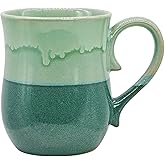masoline Large Ceramic Coffee mugs, 20 oz Big Tea Cups Handmade Pottery Mug, Large Handle Coffee Mug for Office and Home, Microwave and Diahwasher Safe. (Light&Deep Green)