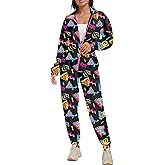 UOUA 80s Outfit for Women 90s Costume Jumpsuits Long Sleeves Windbreaker One Piece Party Tracksuit