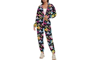 UOUA 80s Outfit for Women 90s Costume Jumpsuits Long Sleeves Windbreaker One Piece Party Tracksuit
