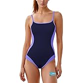 Beautikini Period Swimwear for Teens One Piece Athletic Menstrual Swimsuit Color Block Leakproof Bathing Suit for Girls Women