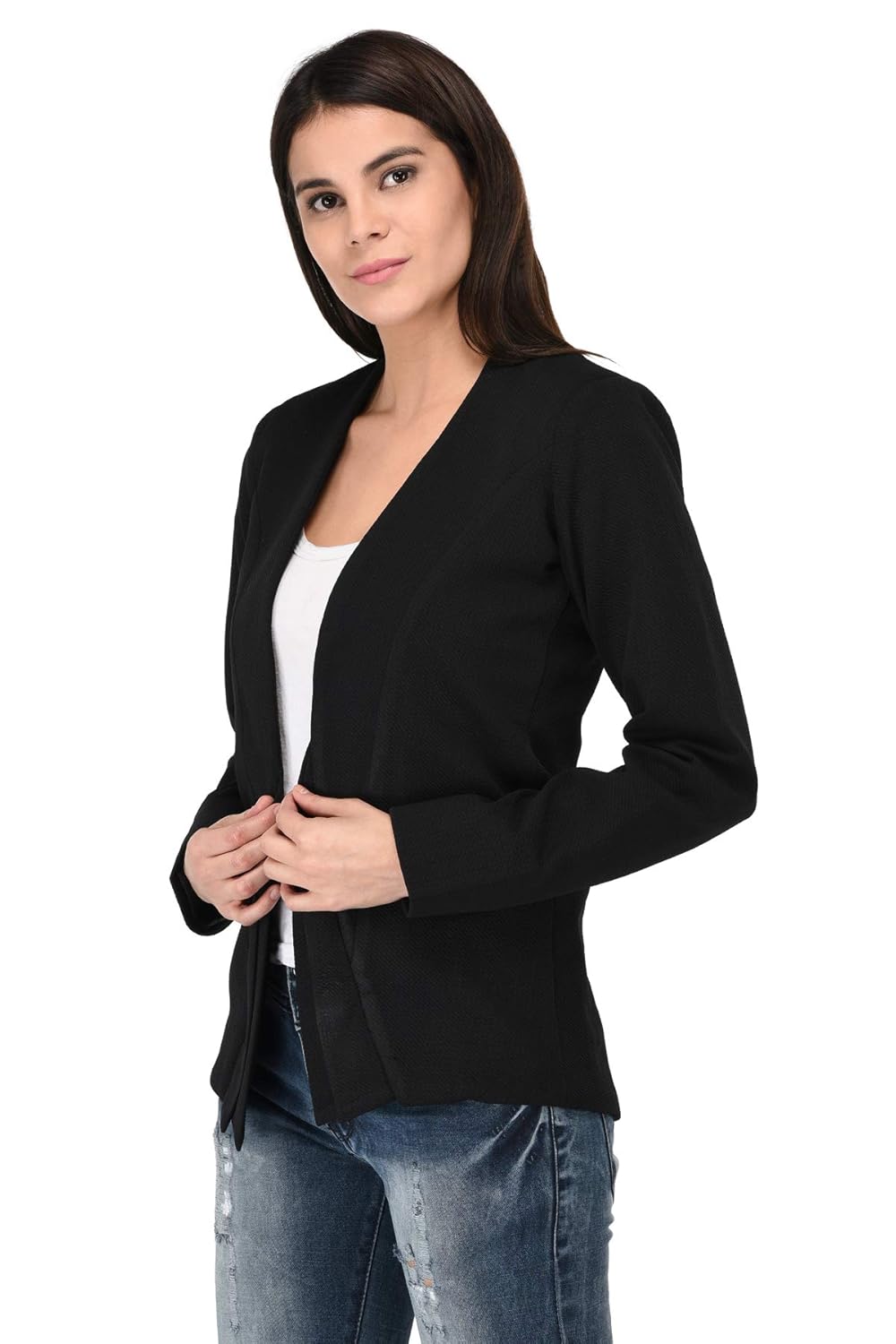 tendif black polyester bubble lycra blazer (3336)