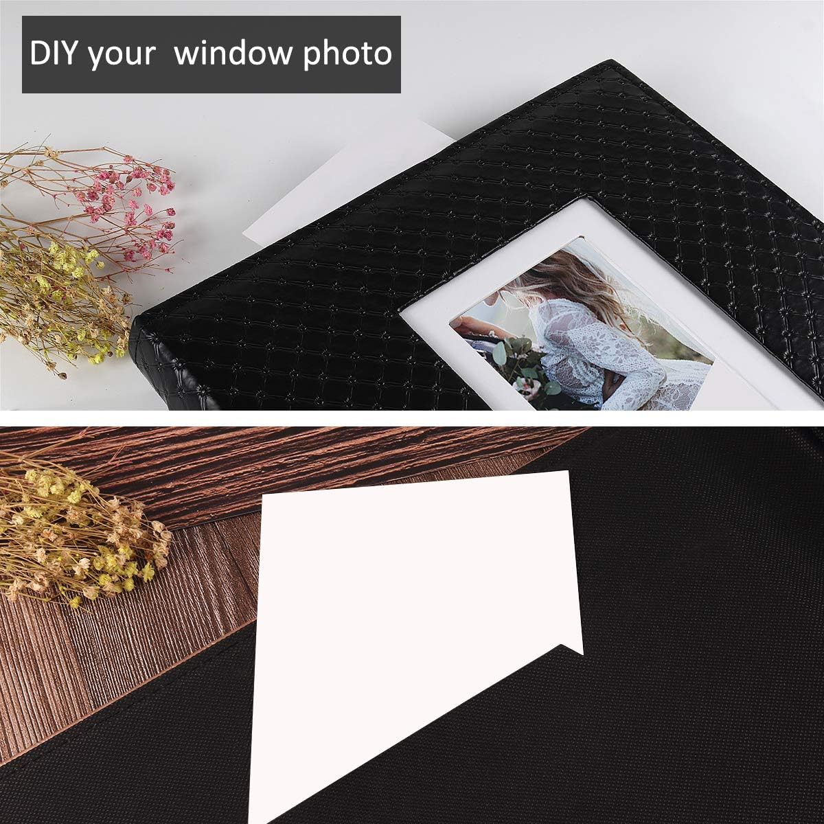 RECUTMS Photo Album 6x4 600 Photos Black Inner Page Button Grain Leather Big Capacity Pockets Pictures Album Birthday Christmas Photo Albums Wedding Anniversary (Black) - Image 5