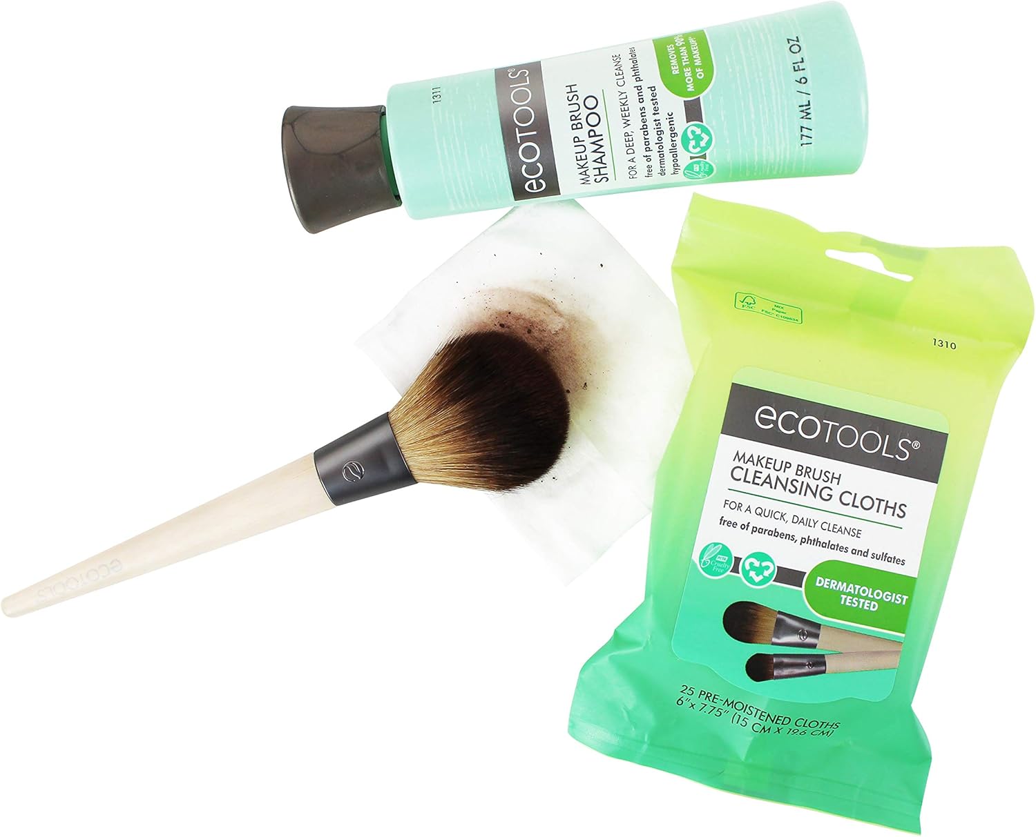 EcoTools Flat Foundation Brush Made with Recycled and Sustainable Materials Cruelty Free Synthetic Taklon Bristles Aluminum Ferrule Recycled Packaging: Beauty