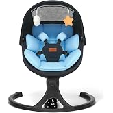 Electric Baby Swing Remote/Touch 5-Speed Bluetooth 12 Melodies Blue | Portable for indoor/outdoor,Rear-view mesh window,3 timer 8/15/30min,5-point harness,0-6 months &amp; Up to 20 lbs