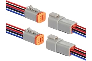 WOODGUILIN Deutsch DT 6 Pin Connector,6 Way DT Automotive Waterproof Electrical Connector Male Female Plug Wiring Harness,with 16 AWG Cable Wire,for Car,Truck,Boats,LED Work Light.（2 Pairs,6P DT Gray）
