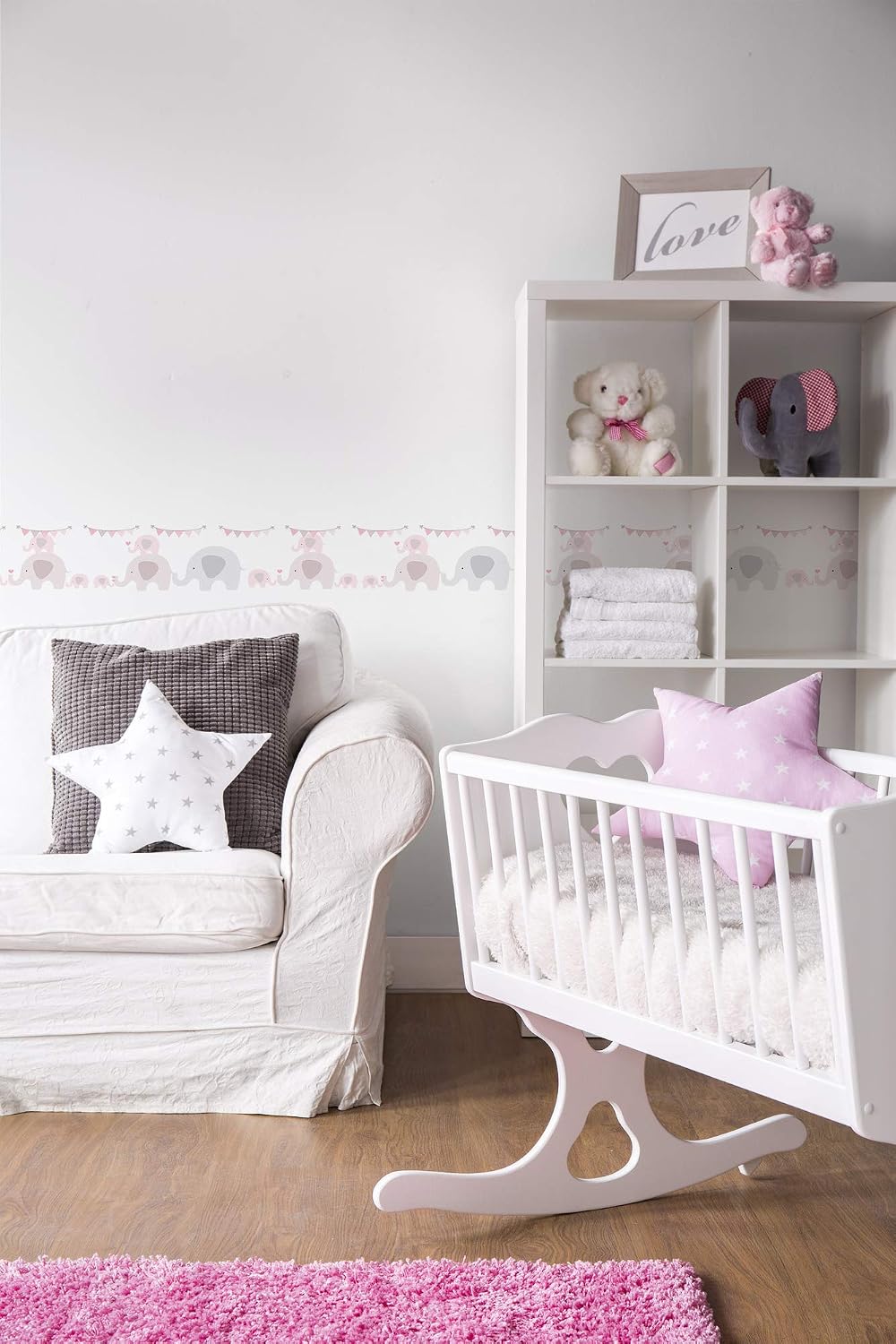 Lovely Kids Wallpaper Borders Self-Adhesive Elephant Party A.S. Création Wallpaper Borders for Kids 5.00 m x 0.155 m Pink Grey White Made in Germany 403749 403749 - Image 5