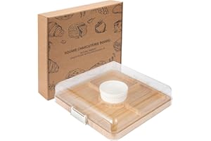 WILLKOMMEN Charcuterie Board with Lid- 5 Compartment Carbonized Bamboo Serving Tray with Locking Lid, Square Serving Platter 
