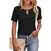 Jouica Women's 2025 Summer Tunic Tops Short Sleeve Loose Fit Breathable Top Keyhole Neck Casual Shirts for Leggings