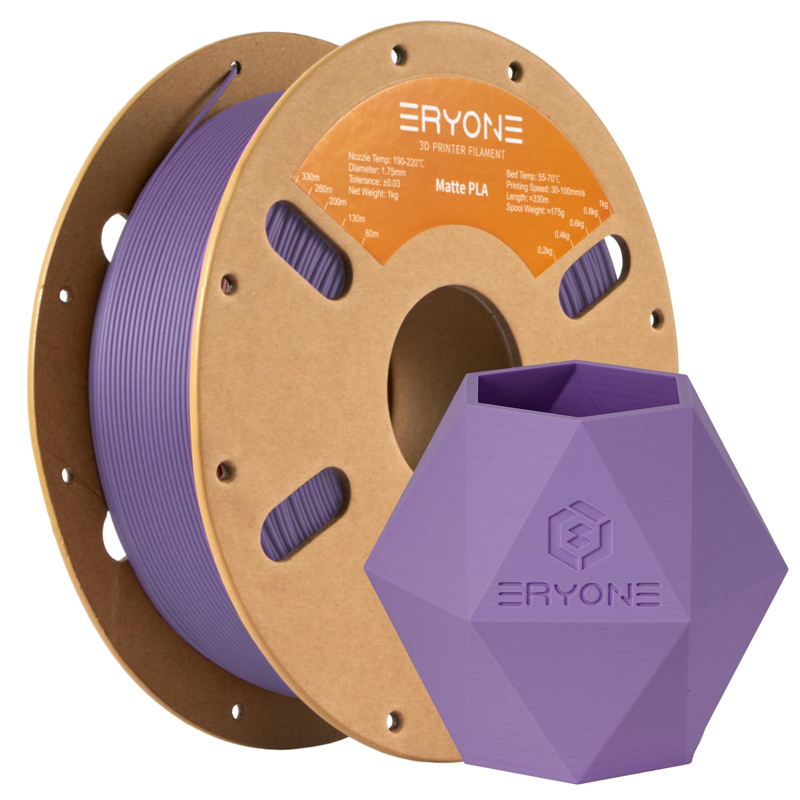 ERYONE Matte PLA Filament 1.75mm, 3D Printer PLA Matte Filament, +/-0.03mm, 1kg(2.2lbs)/Spool, Matte Blue Lilac