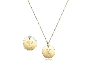 Gold Initial Necklace-14K Gold Plated Stainless Steel Disc Heart Letter Necklace, Dainty Personalized Letter Disc Heart with 