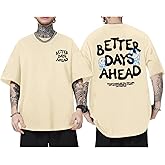 Lubpow Mens Funny Graphic T-Shirts Oversized Inspirational Positive Saying Shirt Vintage Printed Tees Casual Streetwear Tops