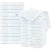Washcloths 24 Pack 100% Cotton 12 x 12 Inches (White) Durable, Lightweight, Bath Rags, Wash Rag, Commercial Grade and Ultra A