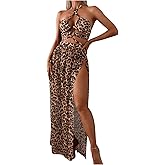 SweatyRocks Women's Crisscross Cutout Halter Bathing Suit with Swimsuit Cover Up Slit Skirt 3 Pieces Set