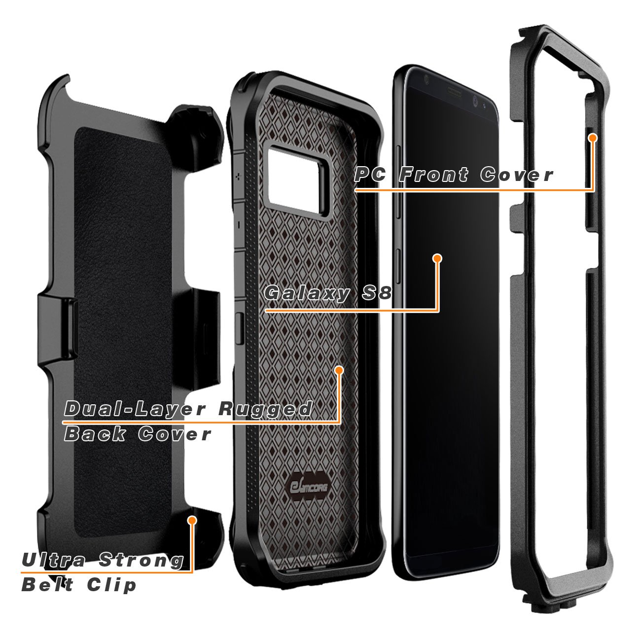 Galaxy S8 Rugged Case, eSamcore Samsung Galaxy S8 Slim Protective Case with Heavy Duty holster [Without Built in screen protector] 5.8 Inch [2017 Release] [BLACK]