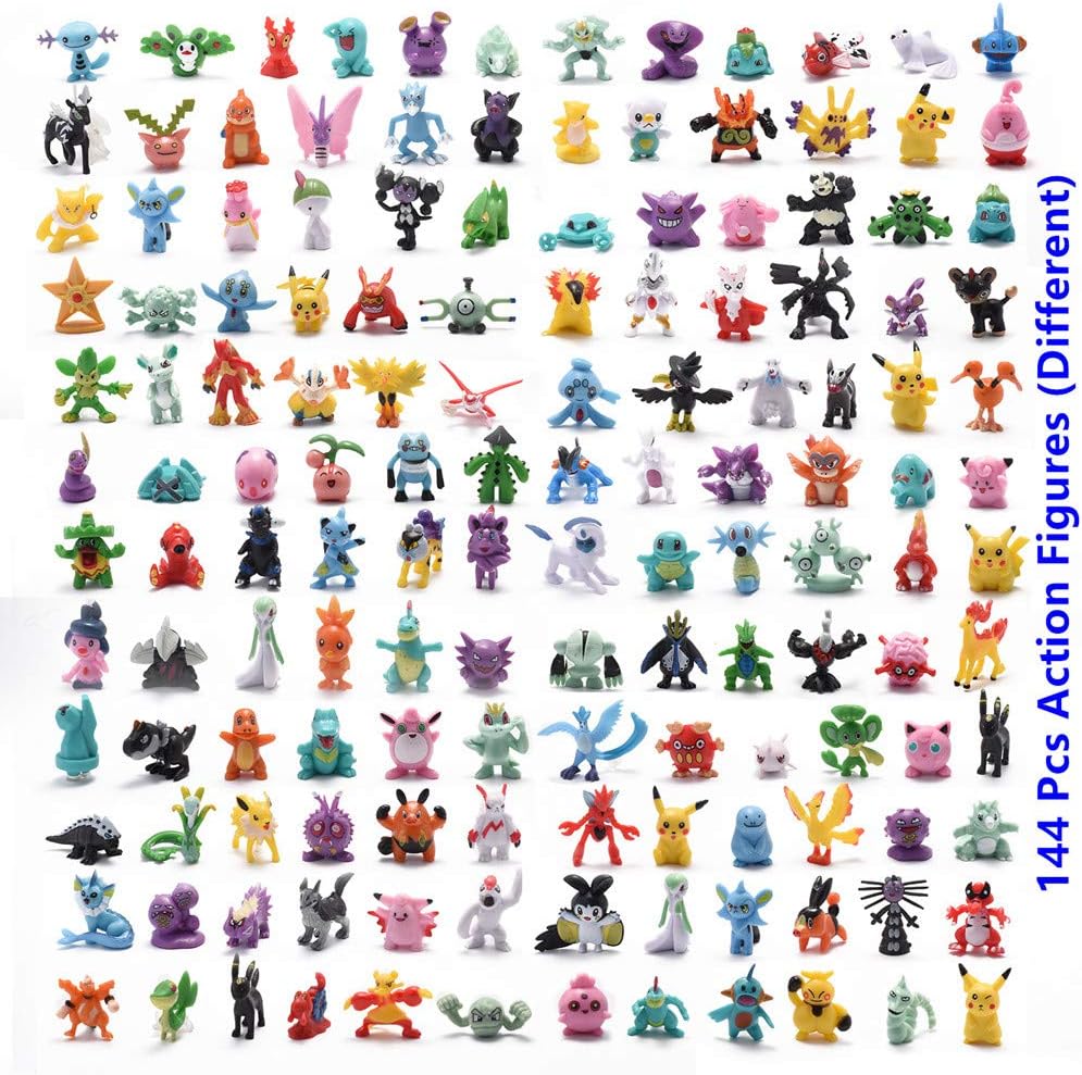 TIKTOYS 144 Pcs Anime Figure, Mini Action Figures Monster Toys Set for Pokemon Game Player, Kid's Great Party Birthday Gifts