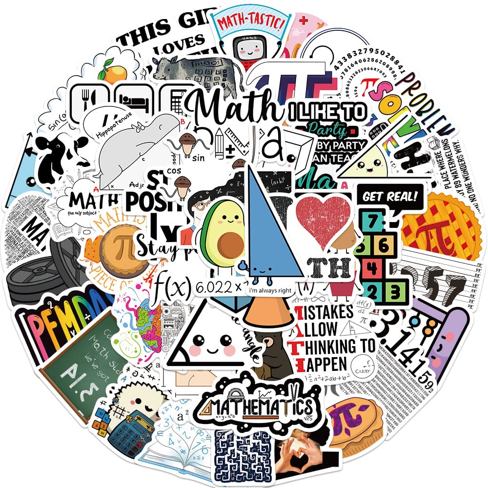50 Pcs Math Stickers for Kids Teens Adults Boys Girls Gift,Stickers Pack for Laptop,Skateboard,Luggage,Car,Bike, Cup,Computer,Water Bottle Decor,Mathematics Vinyl Waterproof Sticker Decals