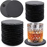 24 Pack Round Slate Drink Coasters, VIBRATITE 4 Inch Black Slate Stone Coasters Bulk Cup Coasters Laser Engraving Blanks with Anti-Scratch Bottom for Drink Coffee Bar Kitchen Home Decor