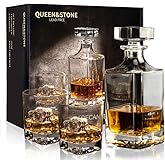 Square 25Oz Whiskey Liquor Decanter Set With 2 Glasses in Box,Decanter Set for Scotch Liquor,Whiskey Wine Decanter Suit for Men and Women Father Coworkers Lovers