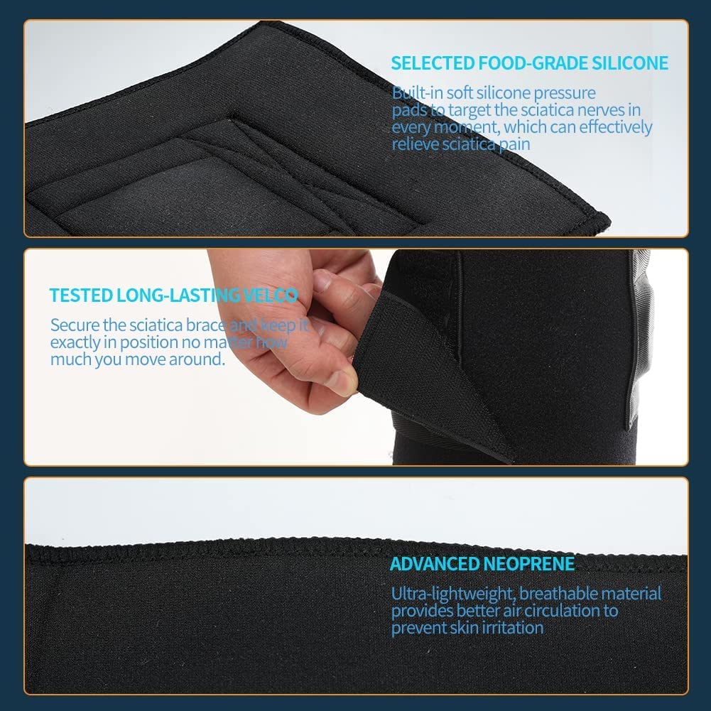 Sciatica Pain Relief Devices Brace - Sciatic Ease Nerve Pain Relief Brace for Men Women, Knee Braces with Pressure Pad Targeted Compression for Sciatic Nerve Pain, Lower Back, Hip (Black)