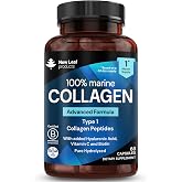 Pure Marine Collagen Supplements for Women &amp; Men - with Hyaluronic Acid, Vitamin C &amp; Biotin - Collagen Peptides Hydrolyzed Collagen for Hair Skin &amp; Nails - 60 Capsules by New Leaf UK Made