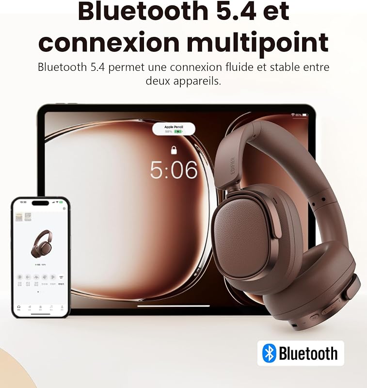 ES850NB Casque Hi-Res LDAC Anti-Bruit，Marron