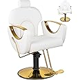 Hicomony White Salon Chair, 360° Swivel Adjustable Hydraulic Hair Armchair, Reclining Stylist Barber Chairs for Hairdressers