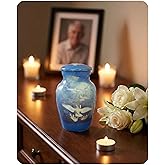 Blue Bird Small Urn for Human or Pet Ashes - Aluminum Cremation Mini Urn for Ashes - Memorial Keepsake Urn with Velvet Bag