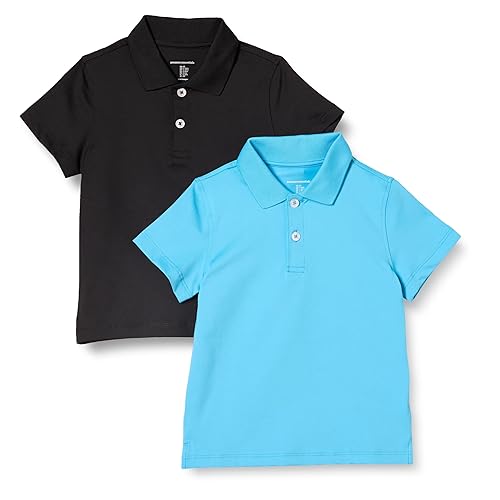 Amazon Essentials Boys' Short-Sleeve Active Performance Polo Shirts, Pack of 2, Aqua Blue/Black, Large