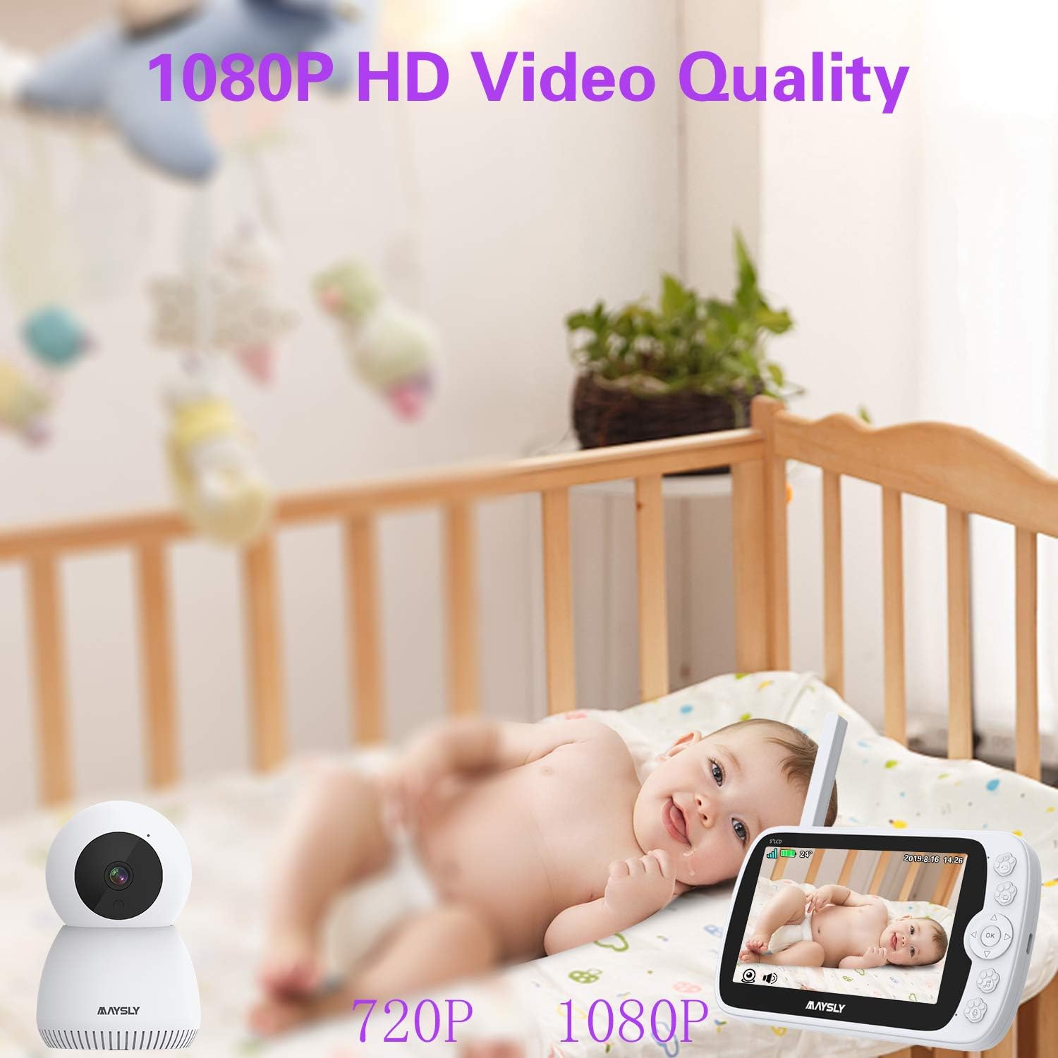 Video Baby Monitor with Camera and Audio , Maysly 1080P 5" LCD Screen with Night Vision Two Way Audio Temperature Detection VOX Mode 1000ft Range Support Video Storage and Playback: Home Improvement