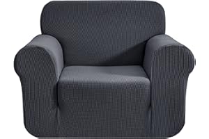 CHUN YI Stretch Chair Sofa Slipcover 1 Piece Couch Cover, 1 Seater Settee Coat Soft with Elastic Bottom, Checks Spandex Jacquard Fabric,Small, Grey/Gray