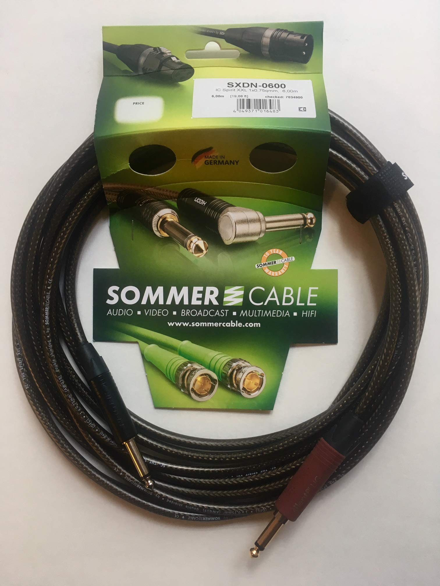 Sommer Cable - Spirit XXL Guitar Cable with NP2X-BAG Neutrik Mono Jack / NP2X-AU-SILENT Neutrik Mono Jack (6 m), Made in Germany by Sommer Cable