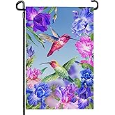 Dacawin Hummingbirds Garden Flag Double Sided Blue and Red Iris Yard Flag Flowers Floral Birds Leaves Garden Flags Banner for Spring Summer Farmhouse Home Outdoor Decor 12 x 18 Inch