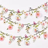 SUNBEAUTY Garden Party Flower Banner Reusable Wildflower Garland for Enchanted Garden Woodland Tropical Theme Wedding Baby Shower Birthday Tea Supplies Girl Decorations - 2 Pcs