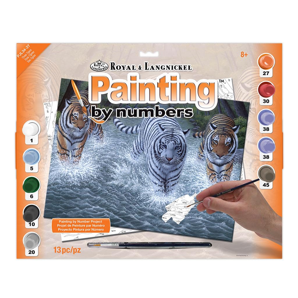 Royal & Langnickel 11 x 15 inch Three Tigers Pre-Printed Paint by Number Painting Set
