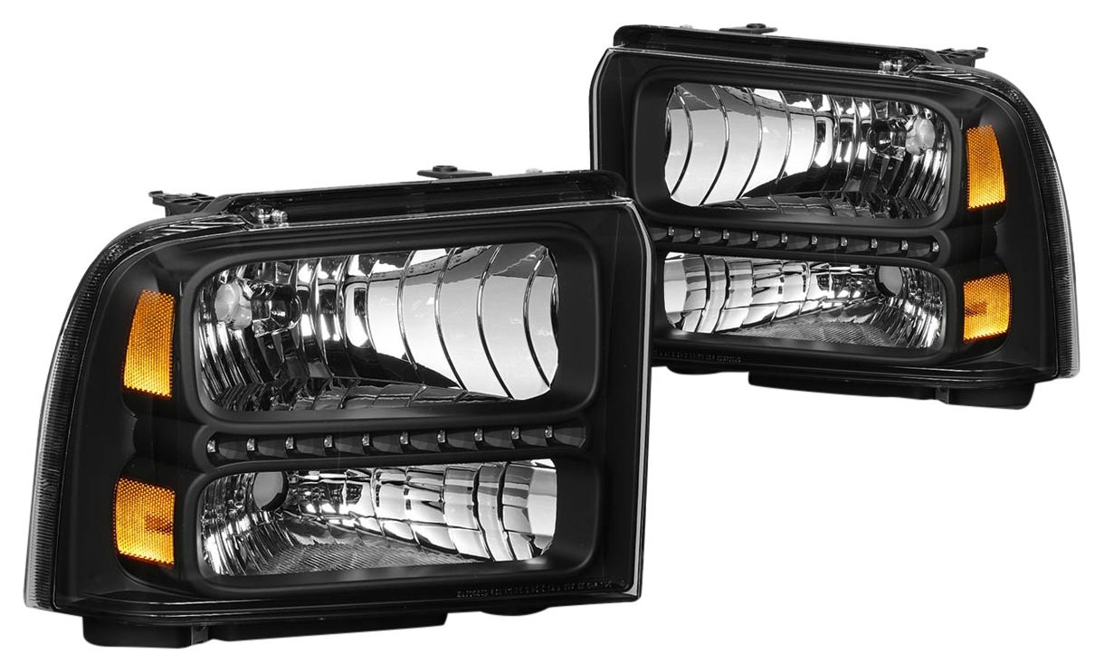 DNA MOTORINGHL-OH-FSD05-LED-BK-AM Black Amber Headlights Replacement For 05-07 F250 F350 F450 F550 SD