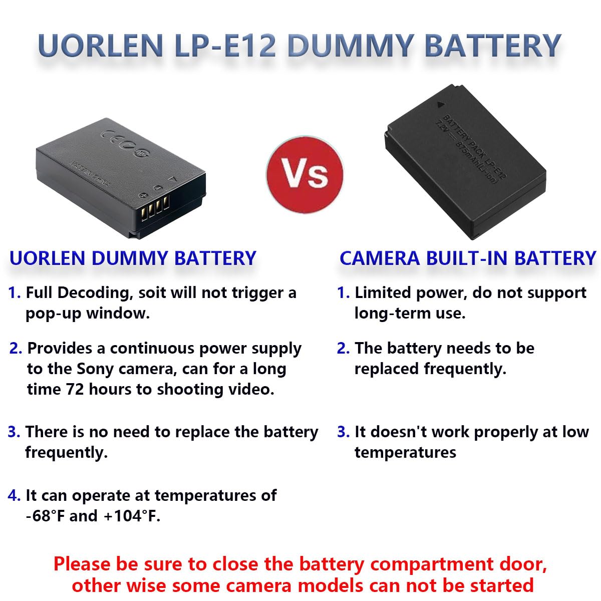ACK-E12 AC Power Adapter LP-E12 M50 Dummy Battery Kit for Canon EOS M50 Mark II M200 M100 M10 M2 M, Kiss M M2 Cameras.