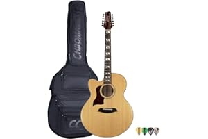 Sawtooth Maple Series Left-Handed 12-String Acoustic-Electric Cutaway Jumbo Guitar with Padded Gig Bag & Pick Sampler