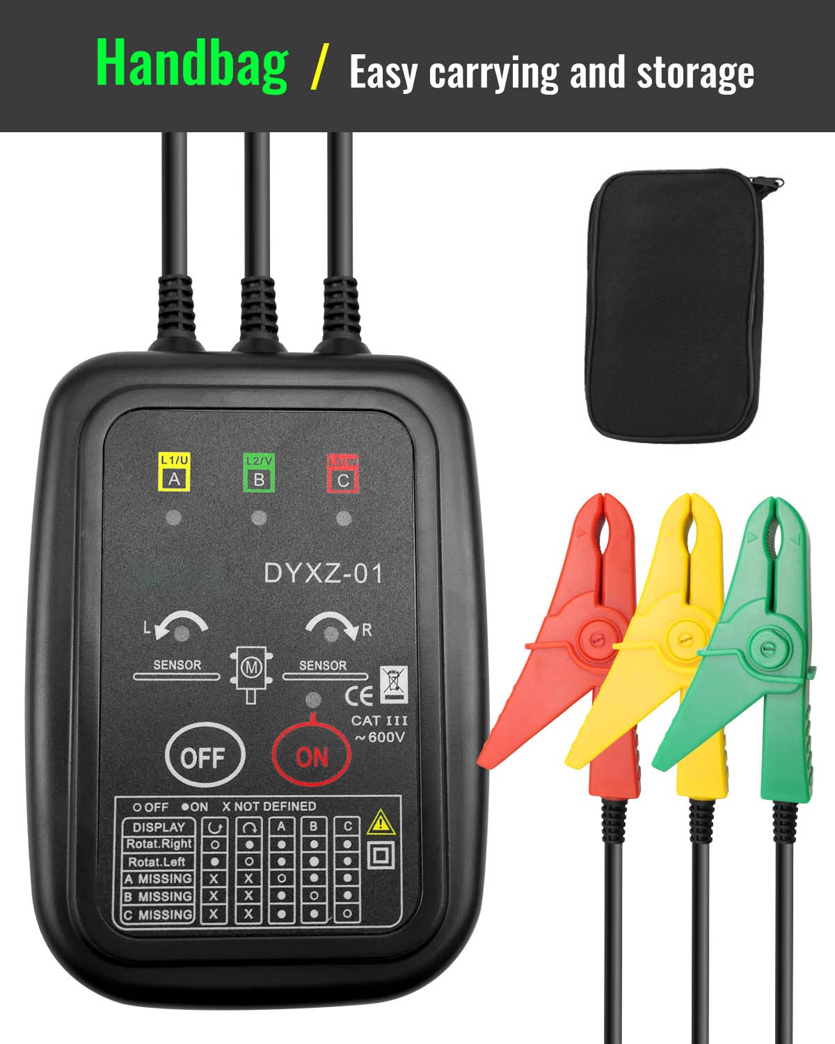 Motor Rotation Direction Detector Mua Phase Rotation Meter Non-Contact 3 Motor Rotation Tester AC 70~600V ...