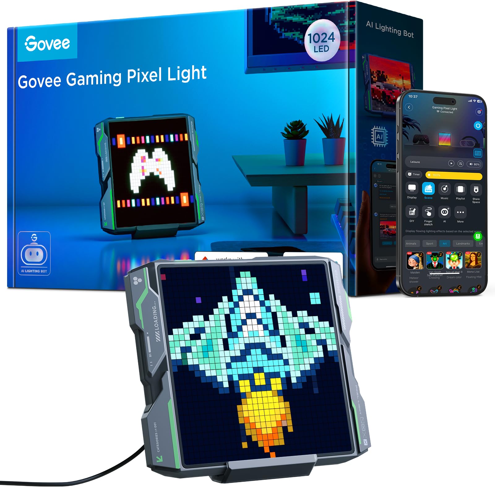 Govee Pixel Licht Gaming Quadrat, 32x32 RGB Pixel Art LED Panel