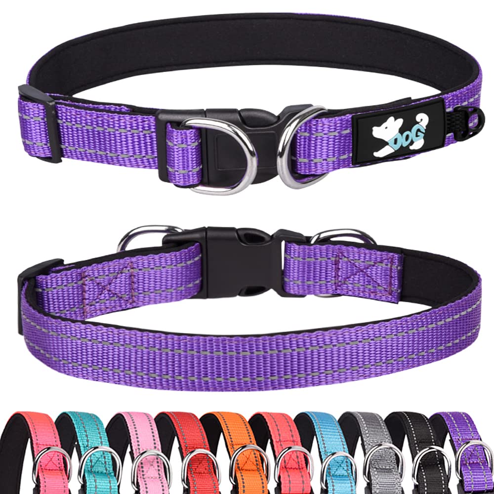 Haoyueer Padded Dog Collar Reflective Dog Collars for Small Medium Large Dogs Comfortable Soft Neoprene Adjustable Basic Dog Collars (L, Purple)