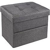 DIDIBIRD Storage Ottoman,Folding Ottomans with Storage,Linen Ottoman Foot Rest with Pocket,Foot Stool with Thicker Foam Padded for Living Room,Bedroom,Office,Dorm,287 lb Load Capacity,17x13x13in,Grey