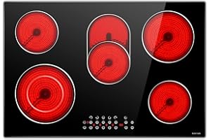 Noxton Electric Cooktop 30 Inch 5 Burners Electric Stove Top, Built-in Radiant Ceramic Cooktop with Sensor Touch Control, Child Safety Lock, Timer, Pause, 8400W with Hard Wire for 220V~240V