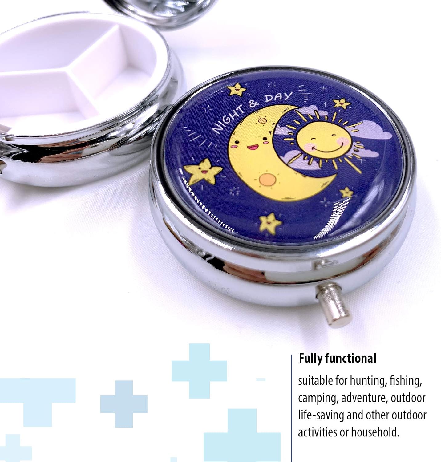 2 Pack - Round Silver Pill Box Medicine Planner Small case (Weekly Travel Container) Medication, Vitamin Holder Boxes Organizer Pillbox Dispenser Organizer, sorter and Reminder containers: Health & Personal Care