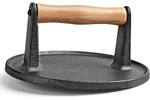 SHINESTAR Burger Press, 7" Cast Iron Smash Burger Press for Blackstone Griddle, Ideal for Patty, Burger, Bacon, Pre-Seasoned, Indoor and Outdoor Cooking, Round