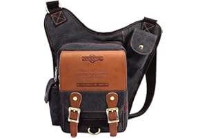 KAUKKO Mens Vintage Canvas Shoulder Messenger Bag Chest Leather Patchwork Messenger Bag